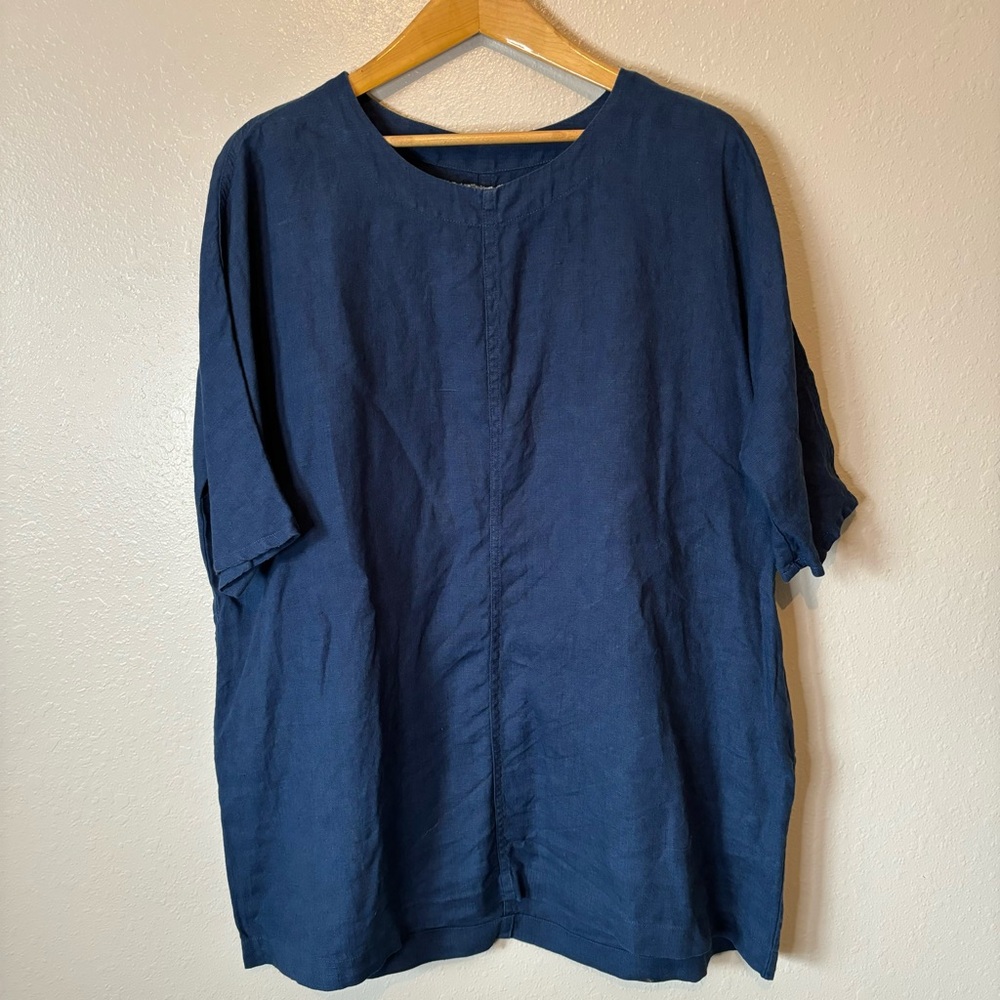 notPERFECTLINEN Navy Blue Linen Tunic Top